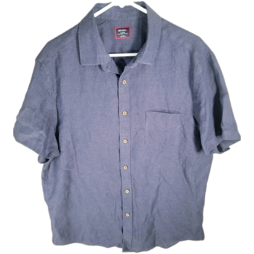 UNTUCKit Shirt Mens XL Blue 100% Linen Wrinkle Resistant Short Sleeve Button Up